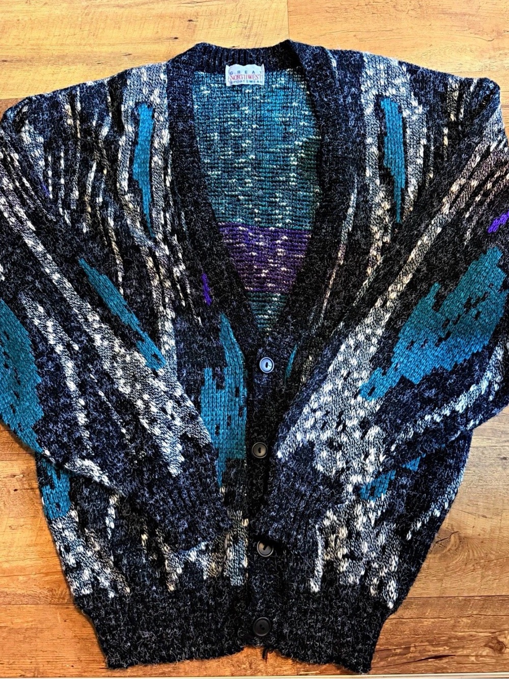 Vintage 90s Great Northwest Abstract Grandpacore Cardigan Sweater